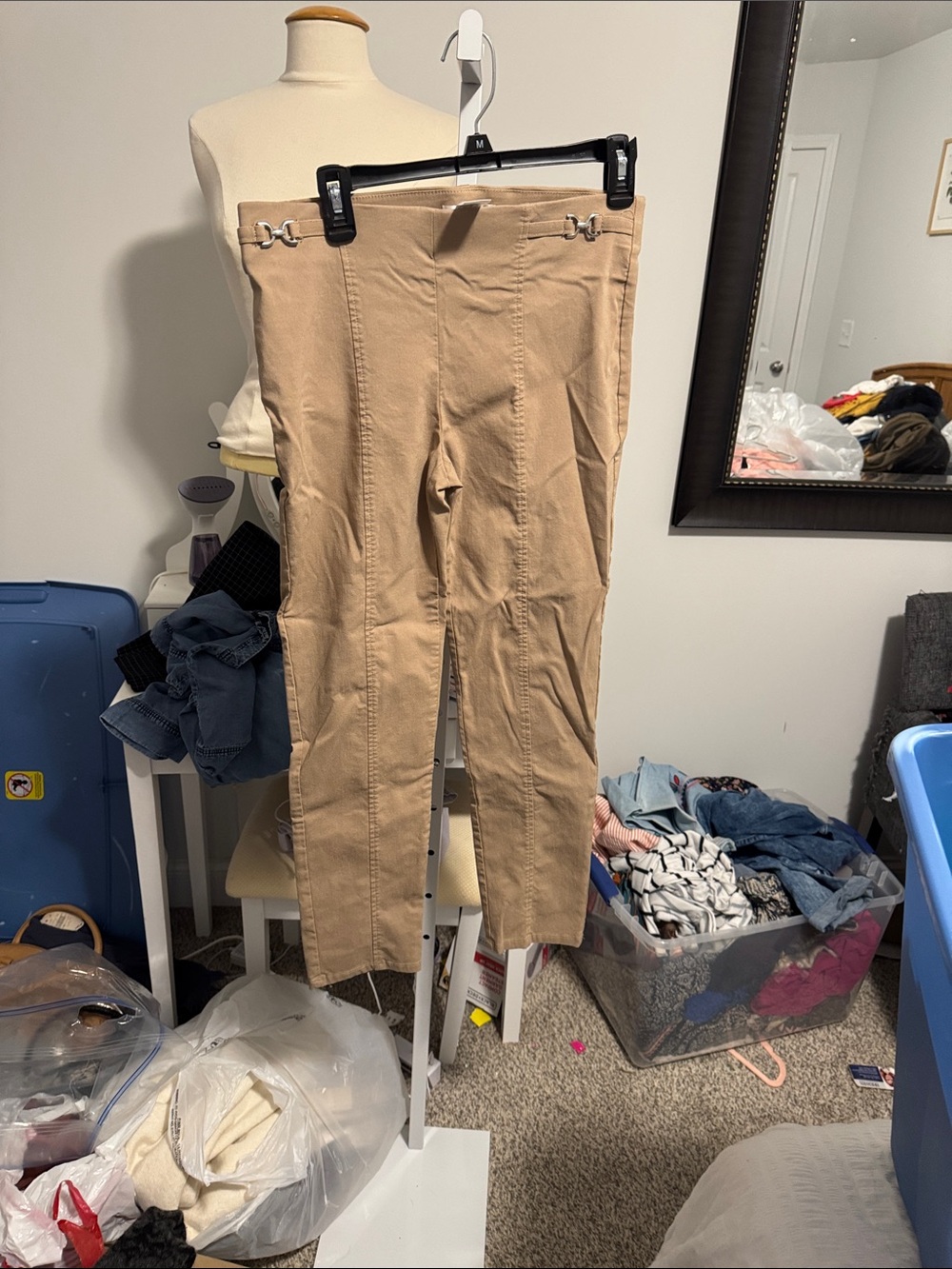 High-Rise Skinny Pants in Tan